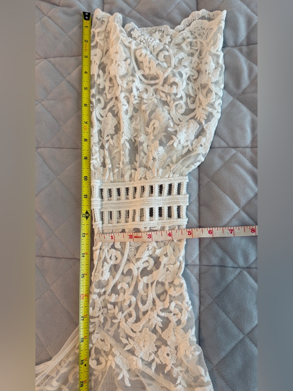 Sheer off white Embroidered Lace Duster, cover up, - Picture 7 of 7